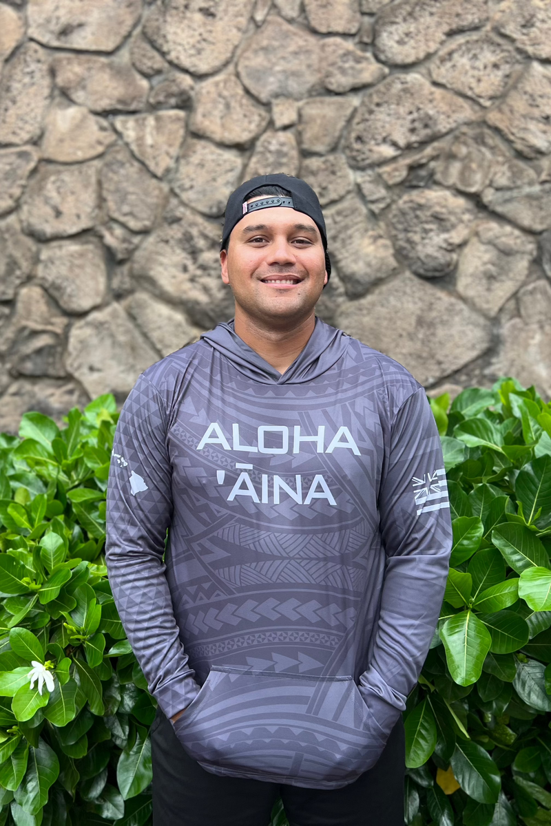 Aloha Aina Sublimated Gray Hooded Long Sleeve Drifit