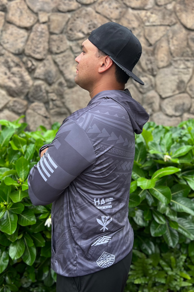 Aloha Aina Sublimated Gray Hooded Long Sleeve Drifit