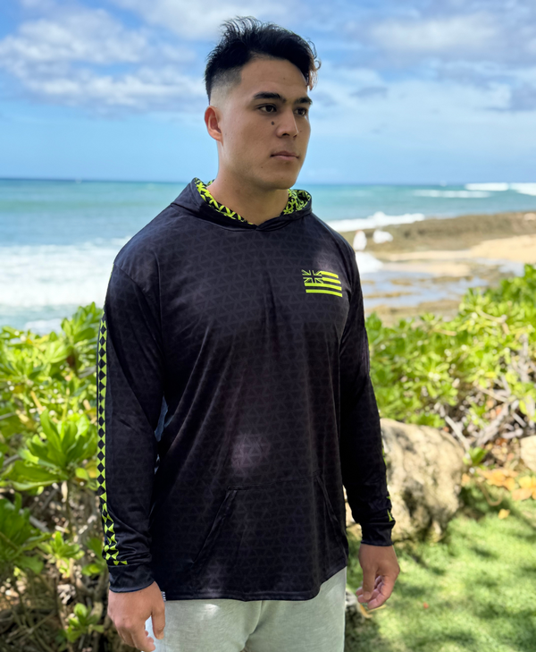 Iwa Triangles Hooded Long Sleeve Drifit Neon on Black – Hae Hawaii