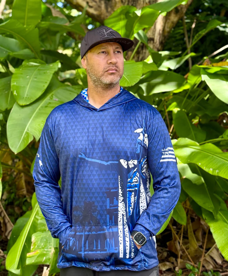 Kamehameha Navy & White Hooded Longsleeve Drifit – Hae Hawaii