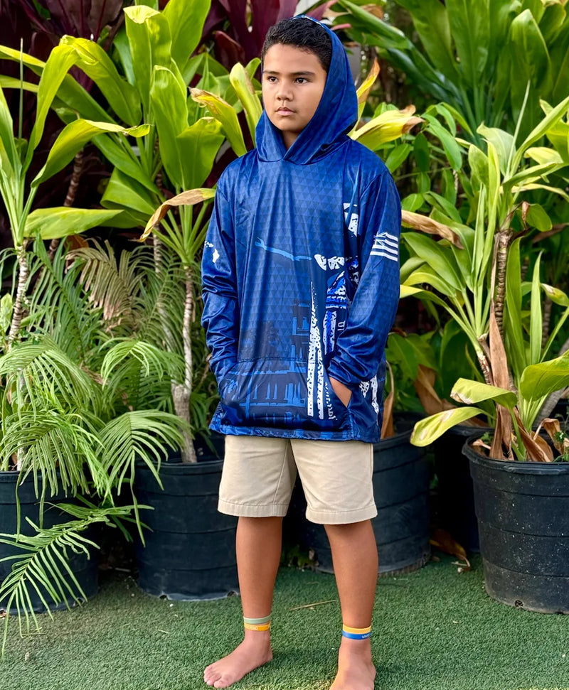 Kamehameha Navy & White Toddler Hooded Longsleeve Drifit