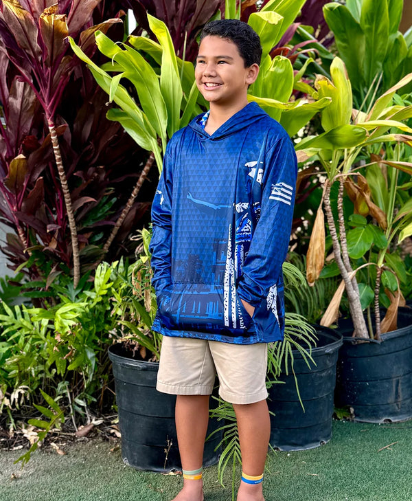 Kamehameha Navy & White Toddler Hooded Longsleeve Drifit