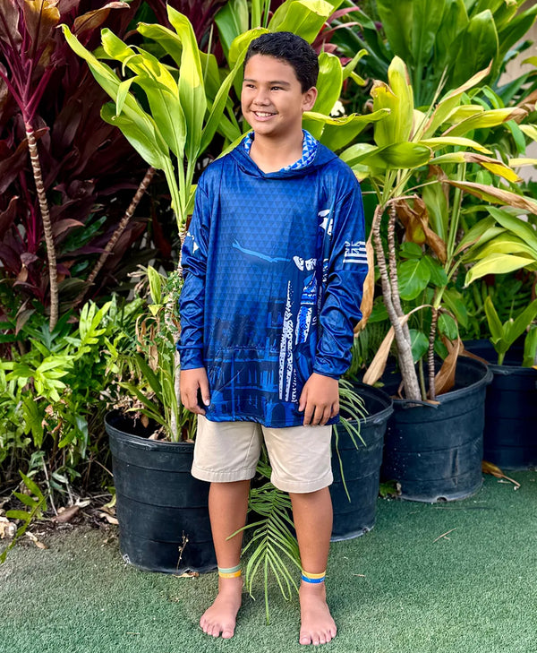 Kamehameha Navy & White Toddler Hooded Longsleeve Drifit