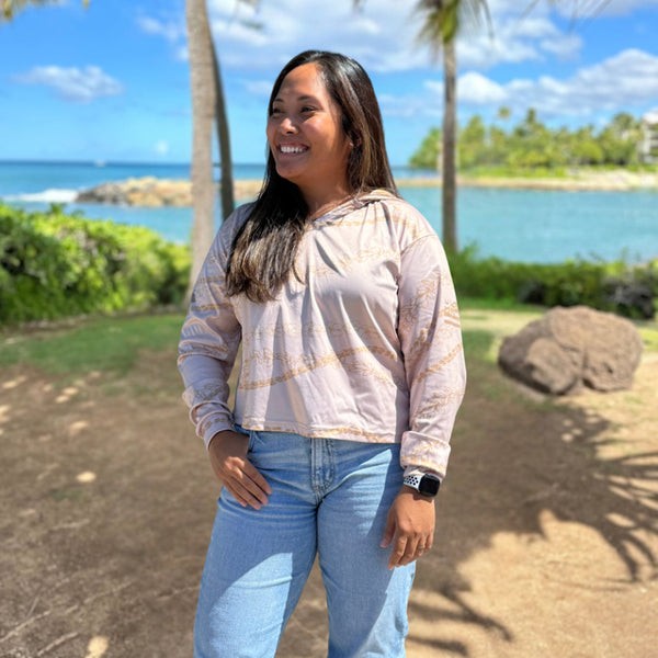 Kuulei Wahine V-Neck Hooded Crop Longsleeve Drifit Desert Sand