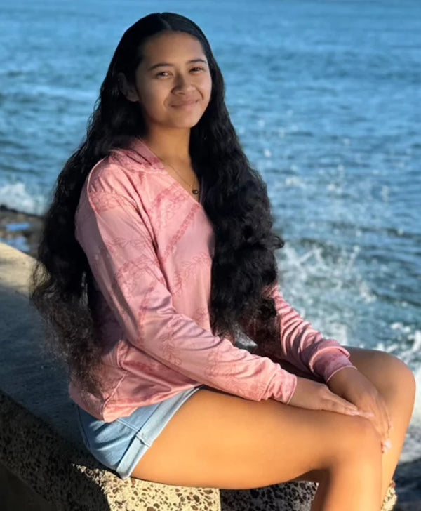 Kuulei Wahine V-Neck Hooded Longsleeve Drifit Desert Pink