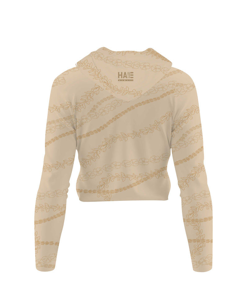 Kuulei Wahine V-Neck Hooded Crop Longsleeve Drifit Desert Sand