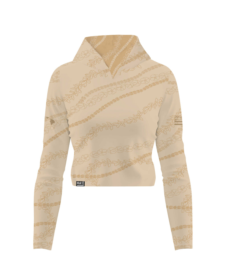 Kuulei Wahine V-Neck Hooded Crop Longsleeve Drifit Desert Sand
