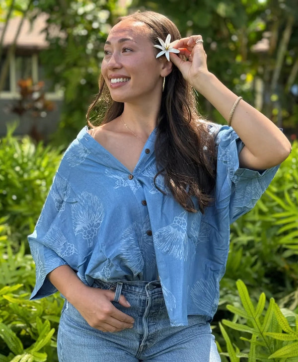 シャツ+ブラウス(長袖+七分) bluelea Braid Blouse hyeon heve cygne Lehua Wailea Blouse in Light Chambray – Hae Hawaii