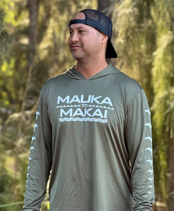Mauka to Makai Hooded Longsleeve Drifit Olive – Hae Hawaii