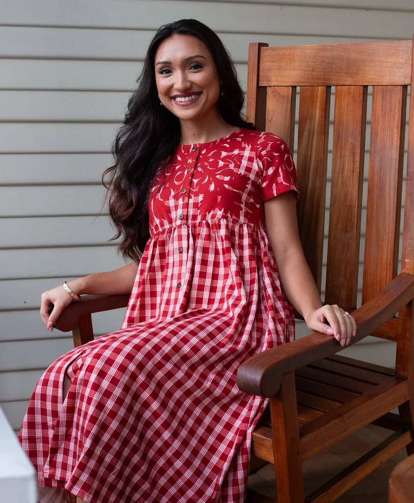 Palaka Kuiki Aulani Midi Dress Lehua Red