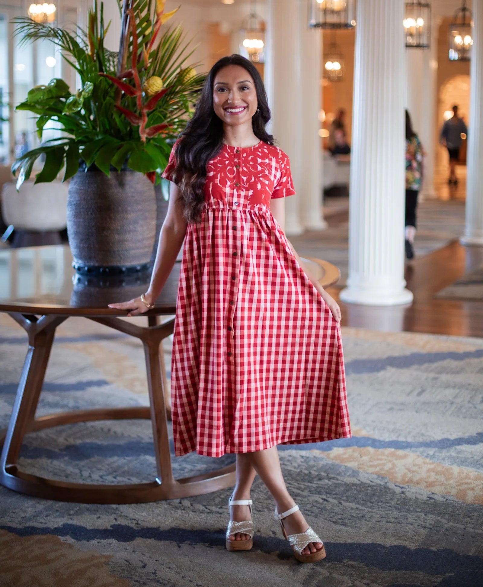 palaka dress Palaka Kuiki Aulani Midi Dress Lehua Red – Hae Hawaii