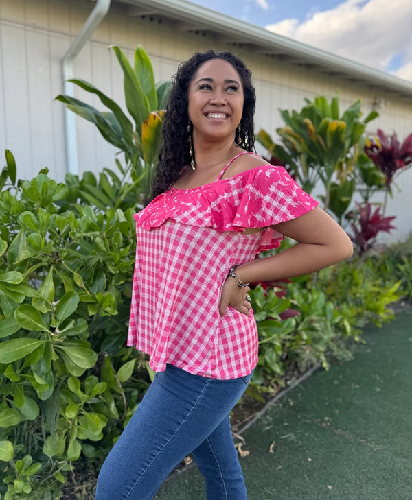 Palaka Kuiki Cold Shoulder Top Loke Pink – Hae Hawaii