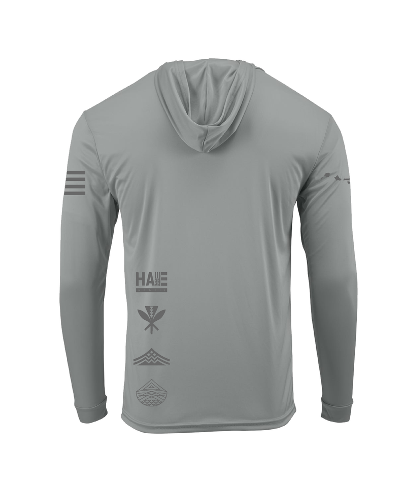 Aloha Aina Gray on Gray Hooded Long Sleeve Drifit