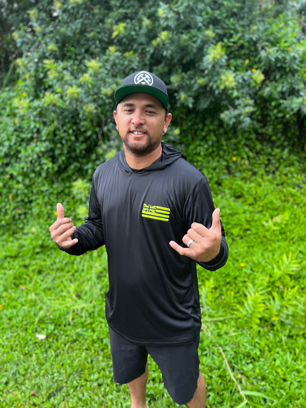 Keep Hawaiian Lands in Hawaiian Hands Hooded Longsleeve Drifit Black/Neon