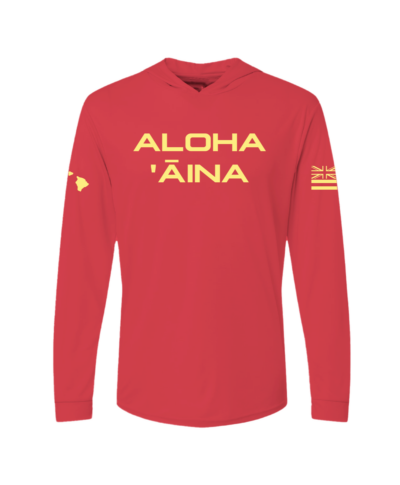 Aloha ʻĀina Red Hooded Long Sleeve Drifit