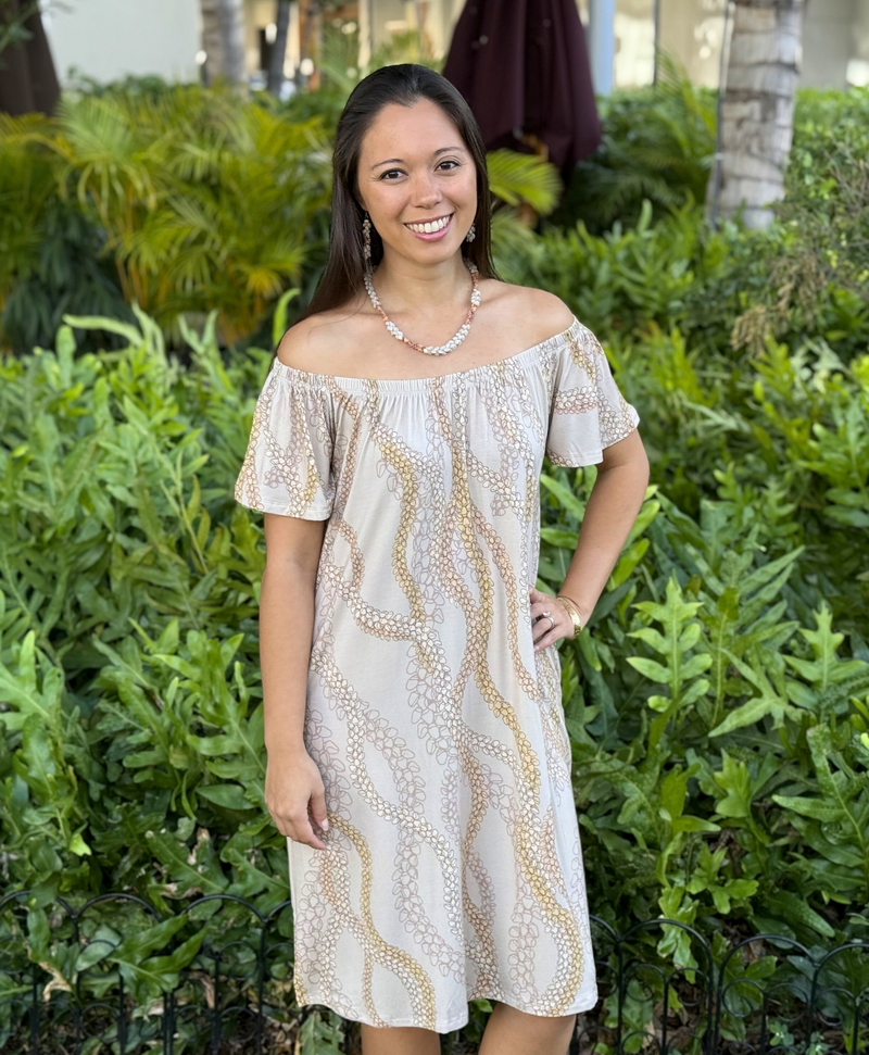 necklace on off shoulder dress Wahine Off the Shoulder Dress Kahelelani – Hae Hawaii