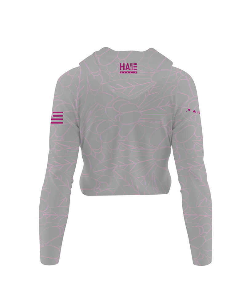 Aalii Wahine VNeck Hooded Crop Longsleeve Drifit Gray Rose