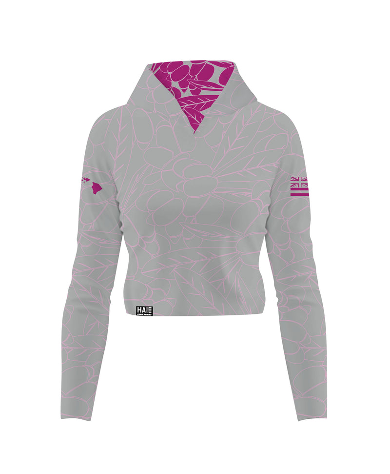 Aalii Wahine VNeck Hooded Crop Longsleeve Drifit Gray Rose