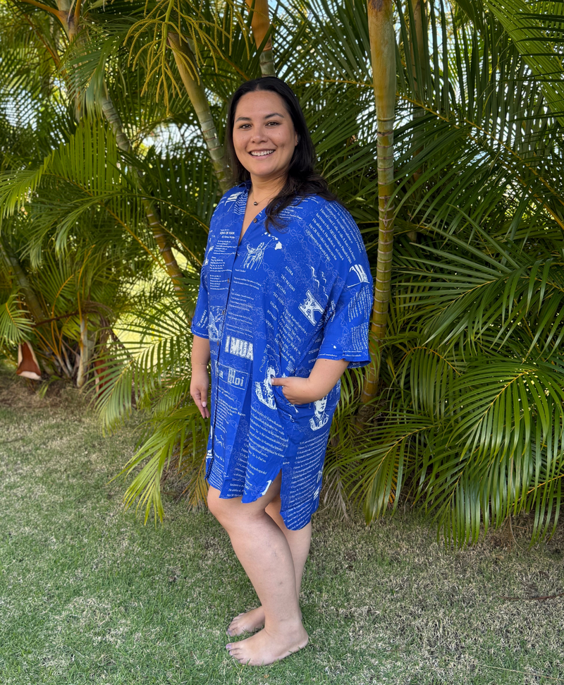 1887 Kamehameha Wahine Button Down Dress Royal Blue
