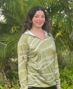 Kuulei Wahine V-Neck Hooded Longsleeve Drifit Sage