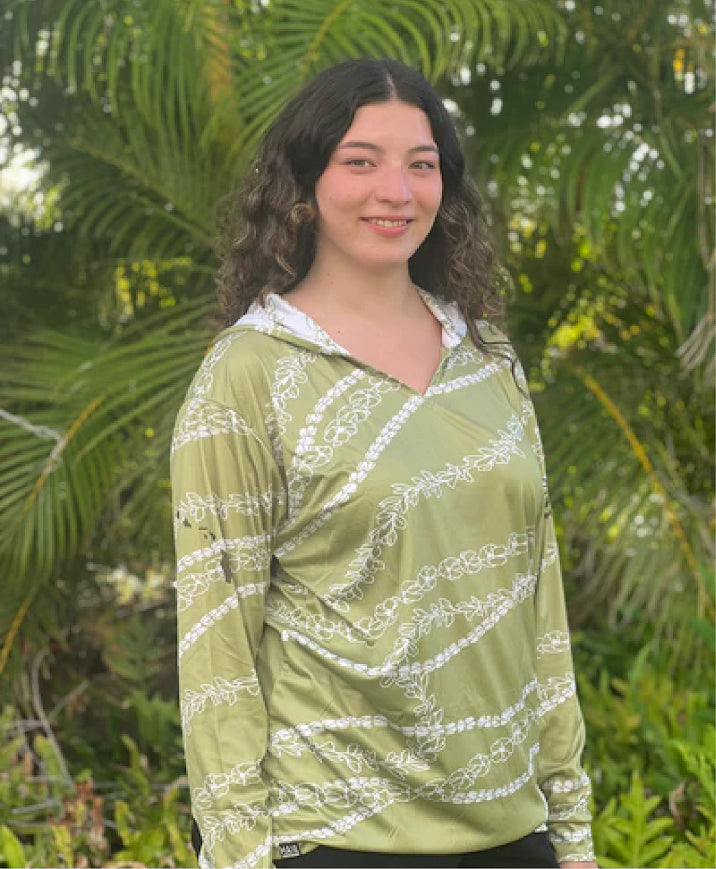 Kuulei Wahine V-Neck Hooded Longsleeve Drifit Sage