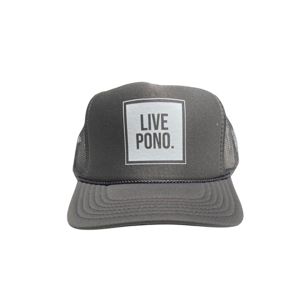 Live Pono white on gray Trucker Hat