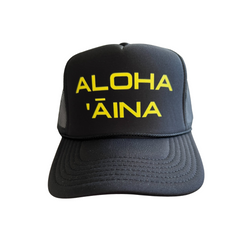 Aloha Aina Yellow on Black Trucker Hat
