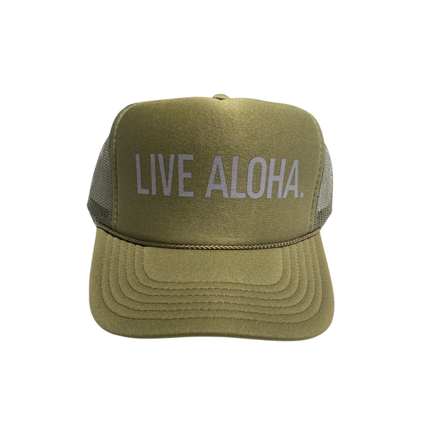 Live Aloha Trucker Hat Military Green