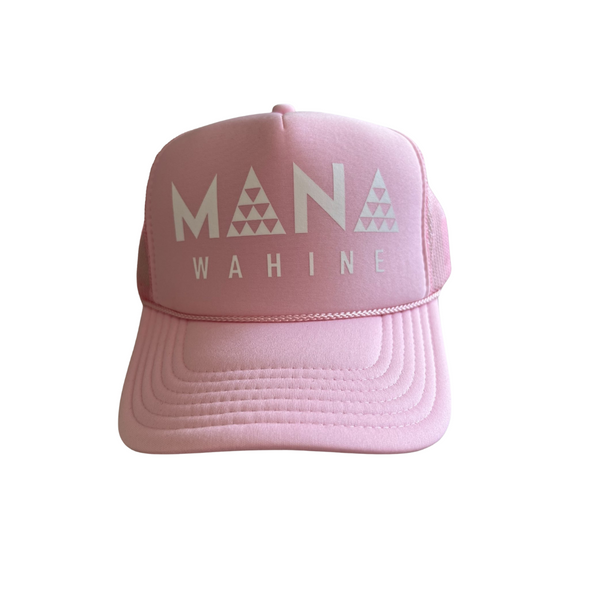Mana Wahine White on Pink Trucker Hat