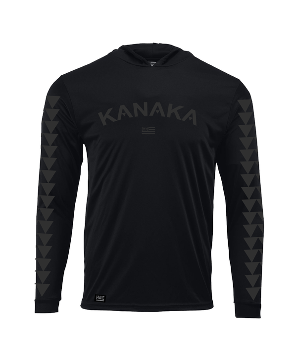 Kanaka Black on Black Hooded Long Sleeve Drifit