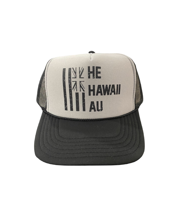 He Hawaii Au Trucker Hat Gray and Black