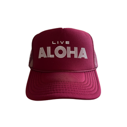 Live Aloha White on Maroon Trucker Hat
