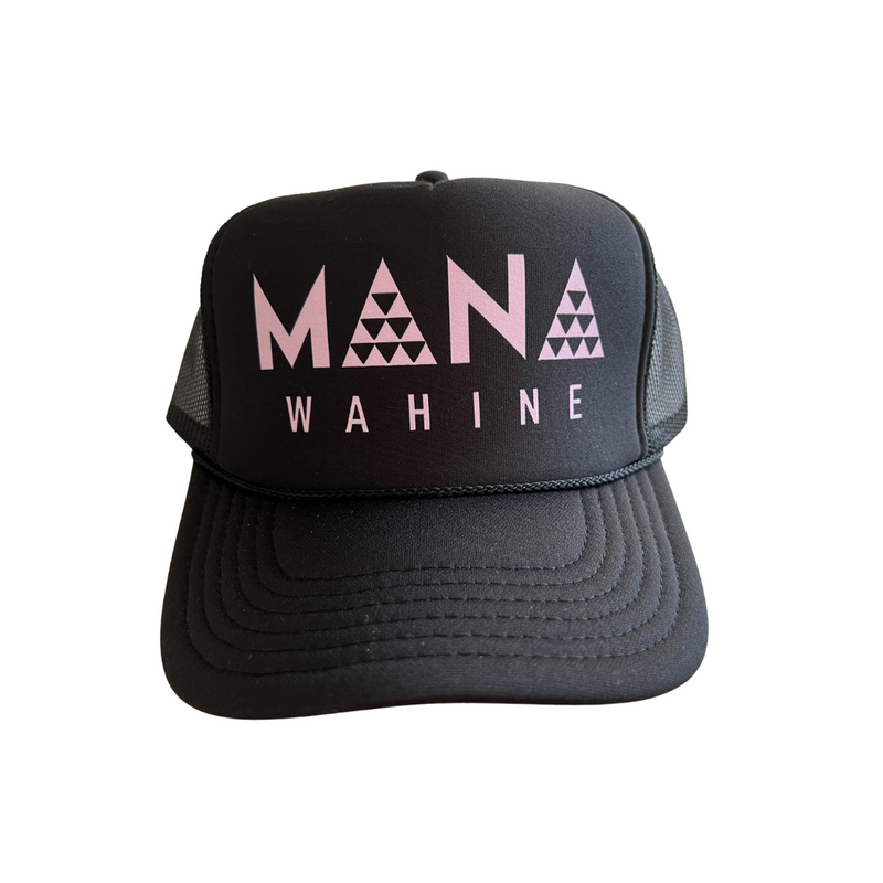 Mana Wahine Pink on Black Trucker hat